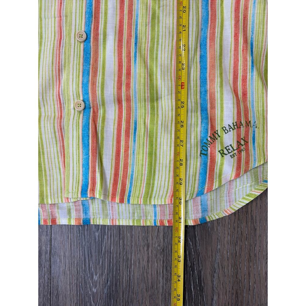 Tommy Bahama Men’s Medium 100% Linen Multicolor Striped Button Front Shirt - Picture 6 of 7